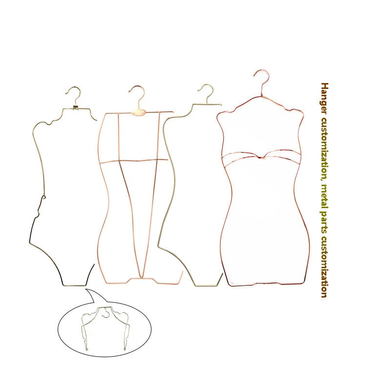 Custom Clothes Wire Hanger Metal Foldable Swimsuit Body Shape Metallic Llinear Bikini Hangers Space Saving by Factory