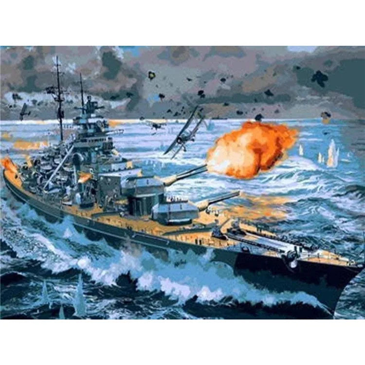 Warship Cartoon DIY 5D Diamond Painting by Number Kit Sea Warfare Fashion Wall Art Canvas Paint Diamond Painting Rhinestone