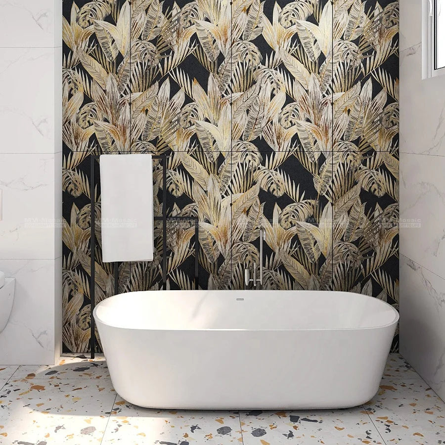 600*1200mm American Vintage Black Gold Porcelain TV 3d Background Wall Tiles for Living Room Bedroom Shower Restaurant Design