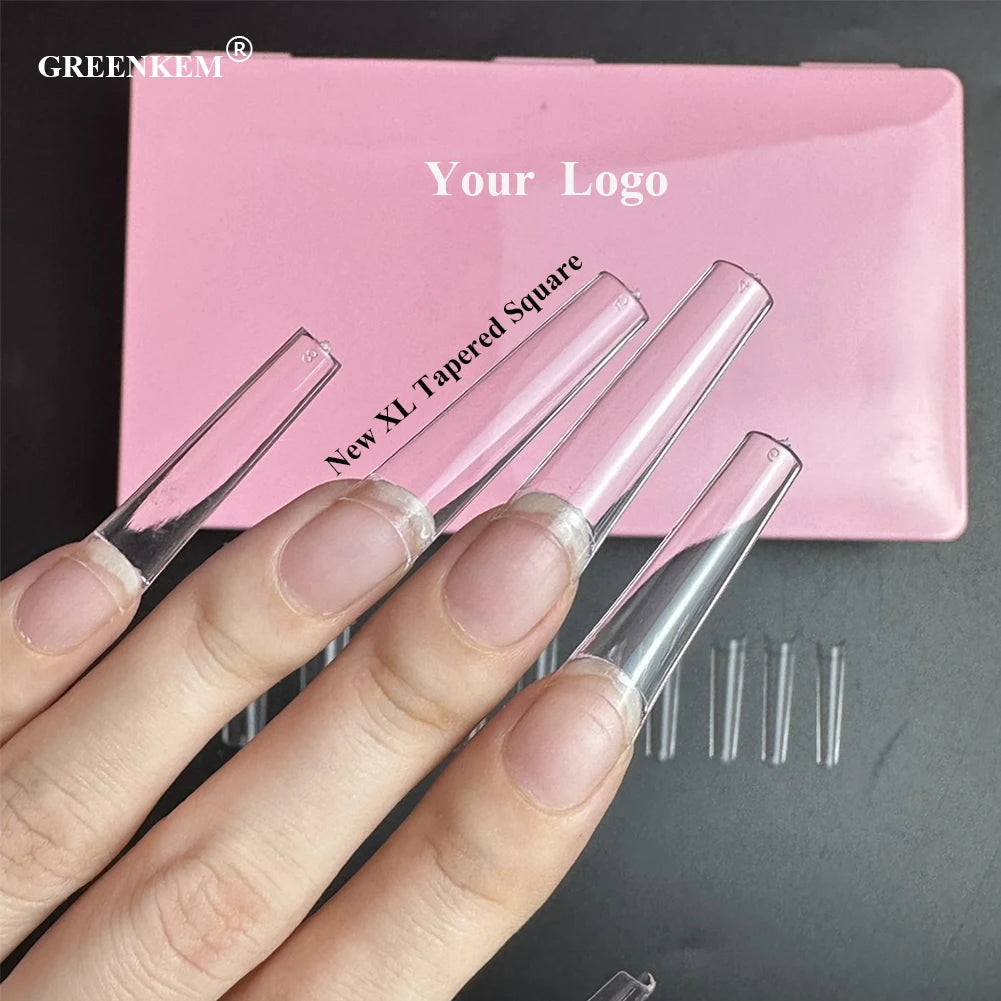 500Pcs Box Custom Logo Clear Short XL XXL Square Fingernails Half Cover Tapered Square Nail Tips