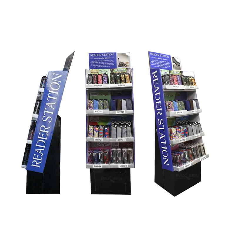 Recycled Cardboard Pen Display Rack Floor-Standing with Hooks for Stationery Store