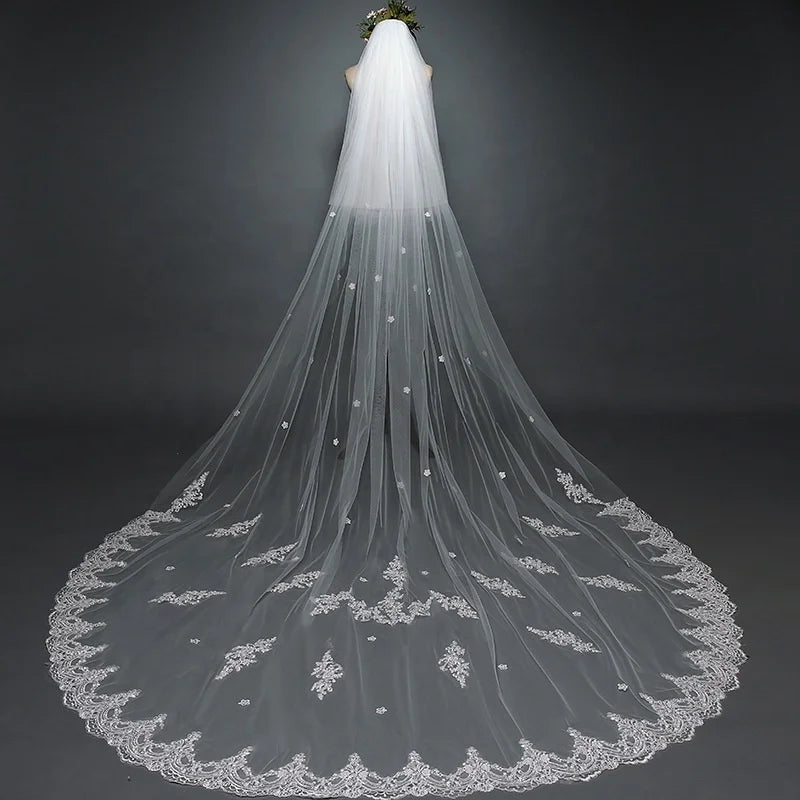 Exquisite Lace Embroidery Bridal Veil Fairy Trailing Long Veil Double Layer Wedding Veil