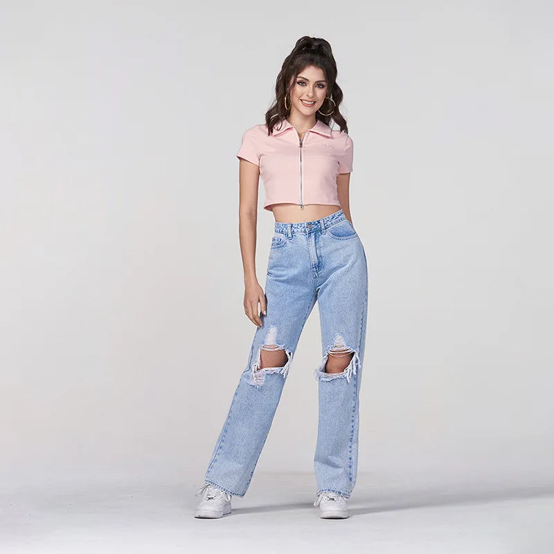 Chor De Jeans Cintura Alta  Para  De Mujer Rotos Pantalones Para Mujer En Jeans
