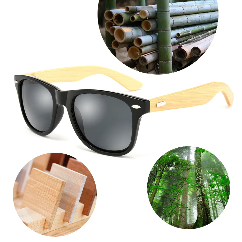 1501 New Fashion Brand Cheap Black Polarized Recycled Bamboo Temple Sunglasses Wood