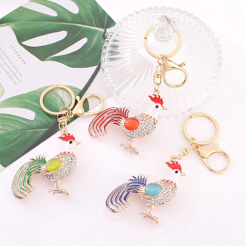 Factory Price Rooster Keychain OEM Order Factory Diamond Customize Metal Key Ring Car Bag Phone Accessories Key Chain Gift
