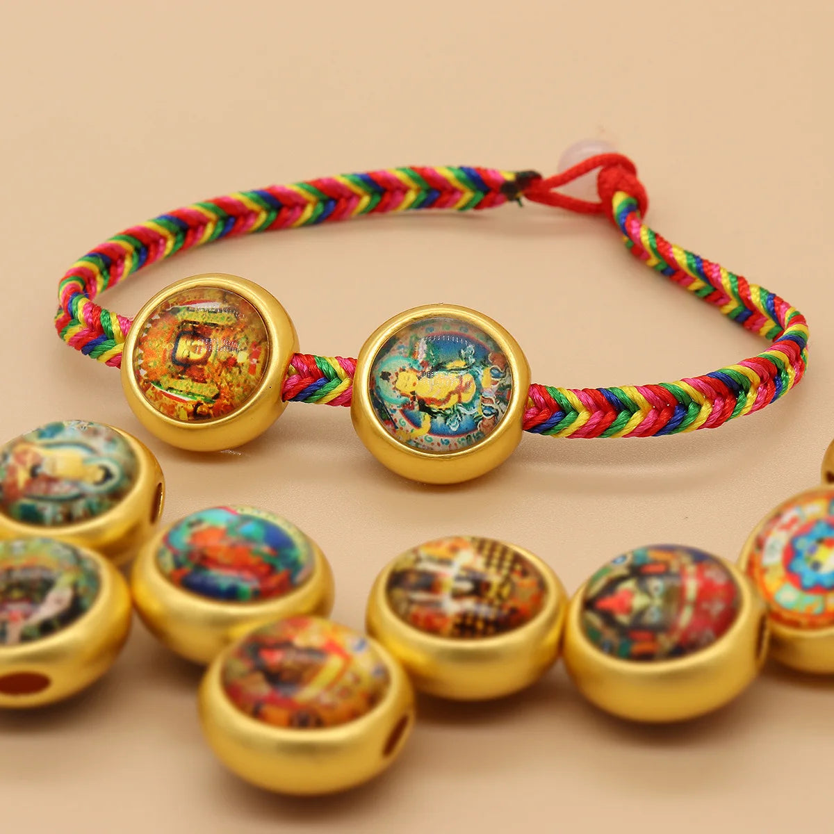 Color Printed Pattern Beads Crystal Glass Perforated Beads DIY Jewelry With Spacer Beads