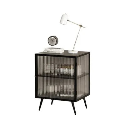 Reeded Glass Iron Night Stand Bedside Table in White Black Modern Vintage Industrial Style for Bedroom and Hotel Use