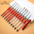 Hot Sale Custom Logo Nail Art Brush with Red or White Rhinestone Red Handle UV Gel Flat Oval 3D Liner Made of Durable Nylon