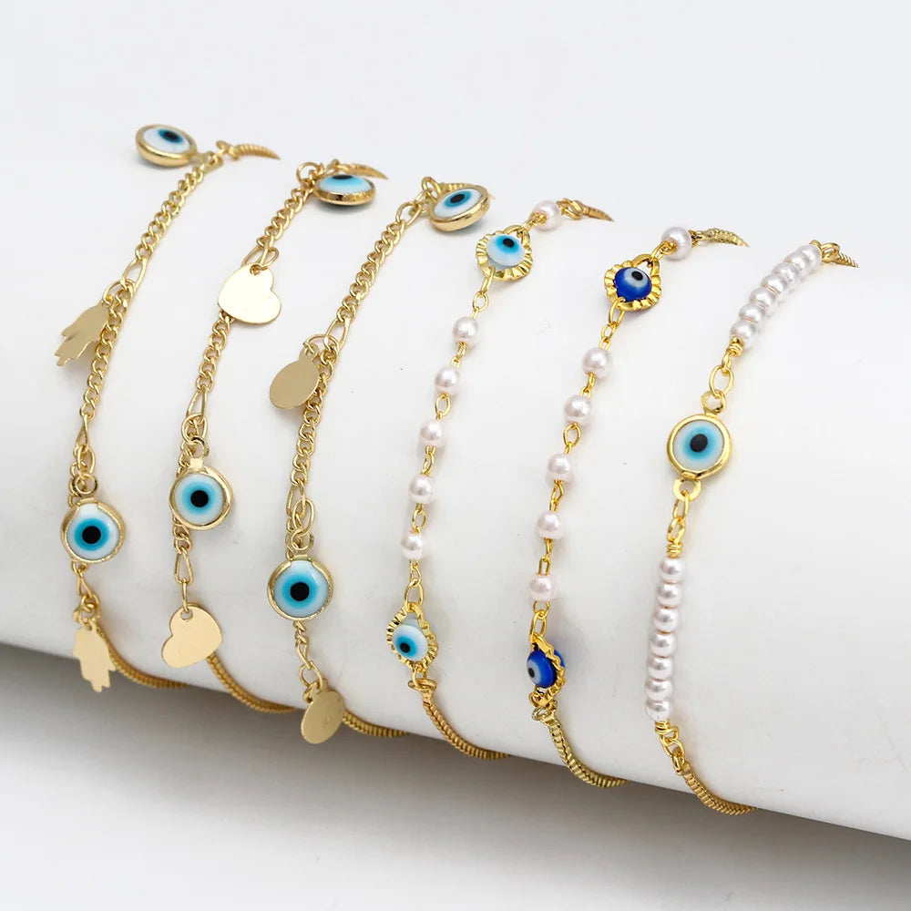 Good Quality Non Tarnish 18K Gold Plated Adjustable Stainless Steel Turkish Evil Eye Bracelet Jewelry for Women