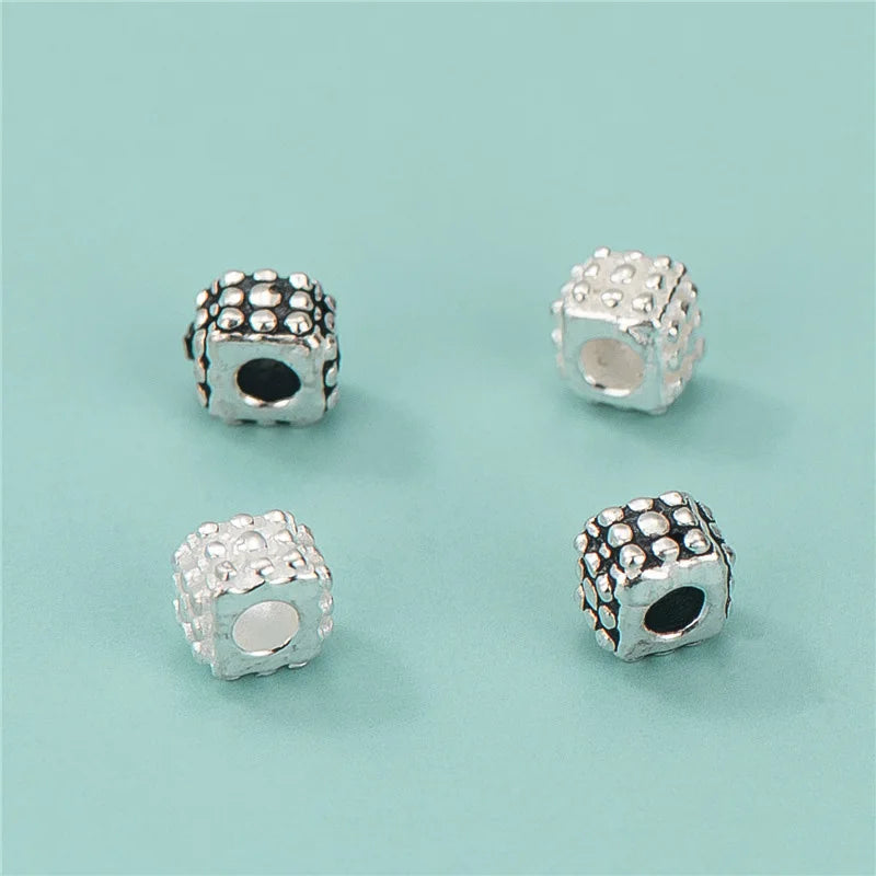 Punk 925 Sterling Antique Silver Stone Beads Handmade 5mm Cube Bump Spacer Beads for Jewelry Making