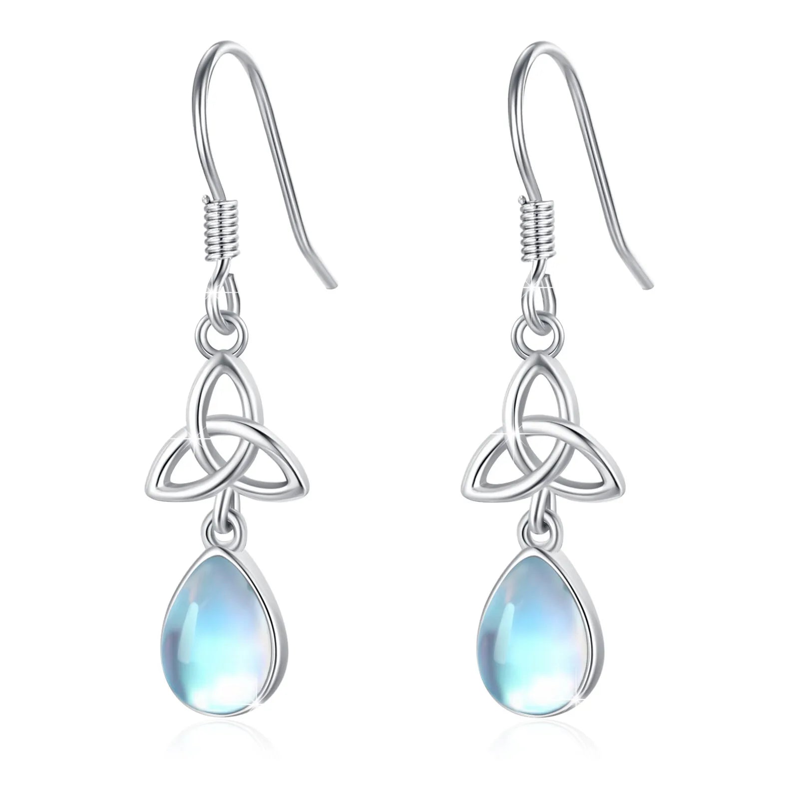 Women Jewelry S925 Sterling Silver Rhodium Plated Celtic Knot Moonstone Pendant Hook Earrings