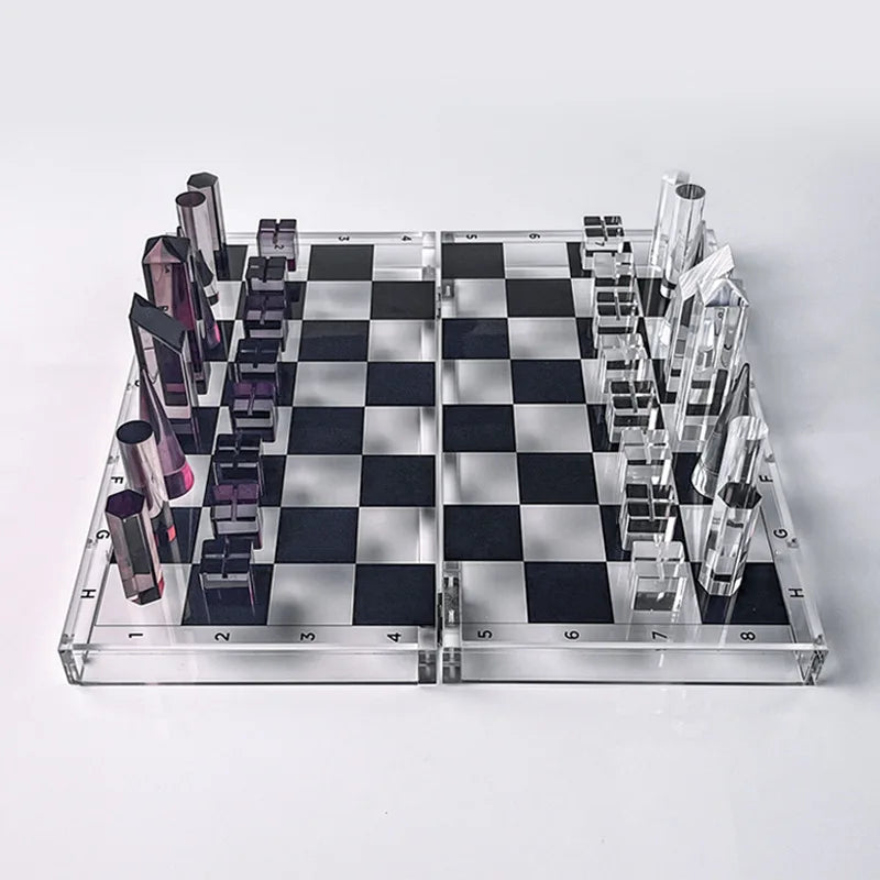 Modern Luxury Lightweight Acrylic Chess Set Wear-Resistant Educational Desktop Game with Polish Acrylic Board Display Rack
