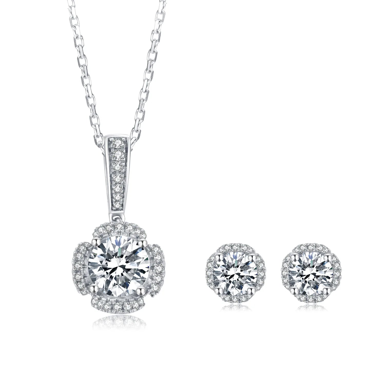 China Jewelry Manufacturer Women 925 Sterling Silver Diamond Moissanite Necklace Earrings Jewelry Set