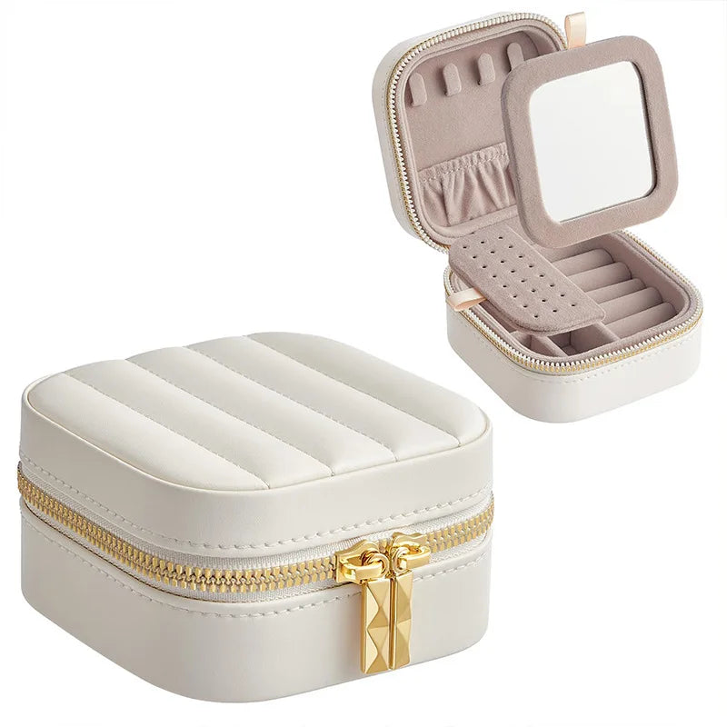 2 Layer White Jewelry Travel Case Removable Jewelry Organizer Box for Necklace Earrings Rings Bracelets