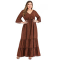 6XL Women Plus Size Dress Sexy V-Neck Flare Sleeves Fashion Leopard Printed Floor-Length Casual Maxi Dress