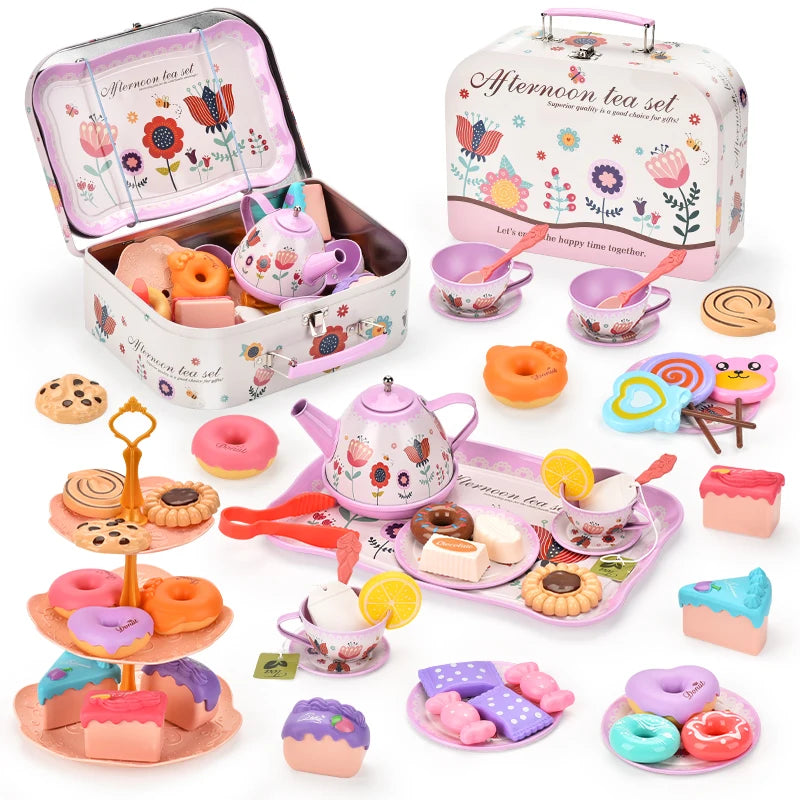 JinYing Pretend Play Funny Simulation Cooking Games Afternoon Tea Set Kitchen Toy Food Toys Girls