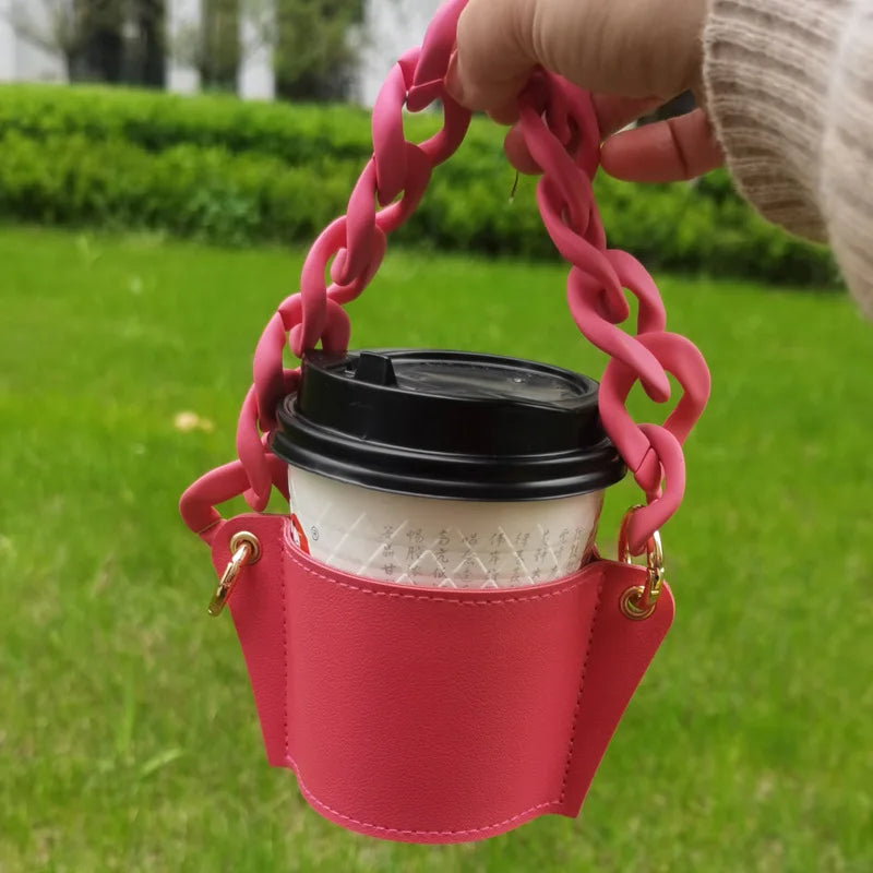 Leather Cup Sleeve Insulated Cup Coat Beauty Water Bottle Holder Carrier Cup Accessories Packaging Mug With Buckle Lanyard