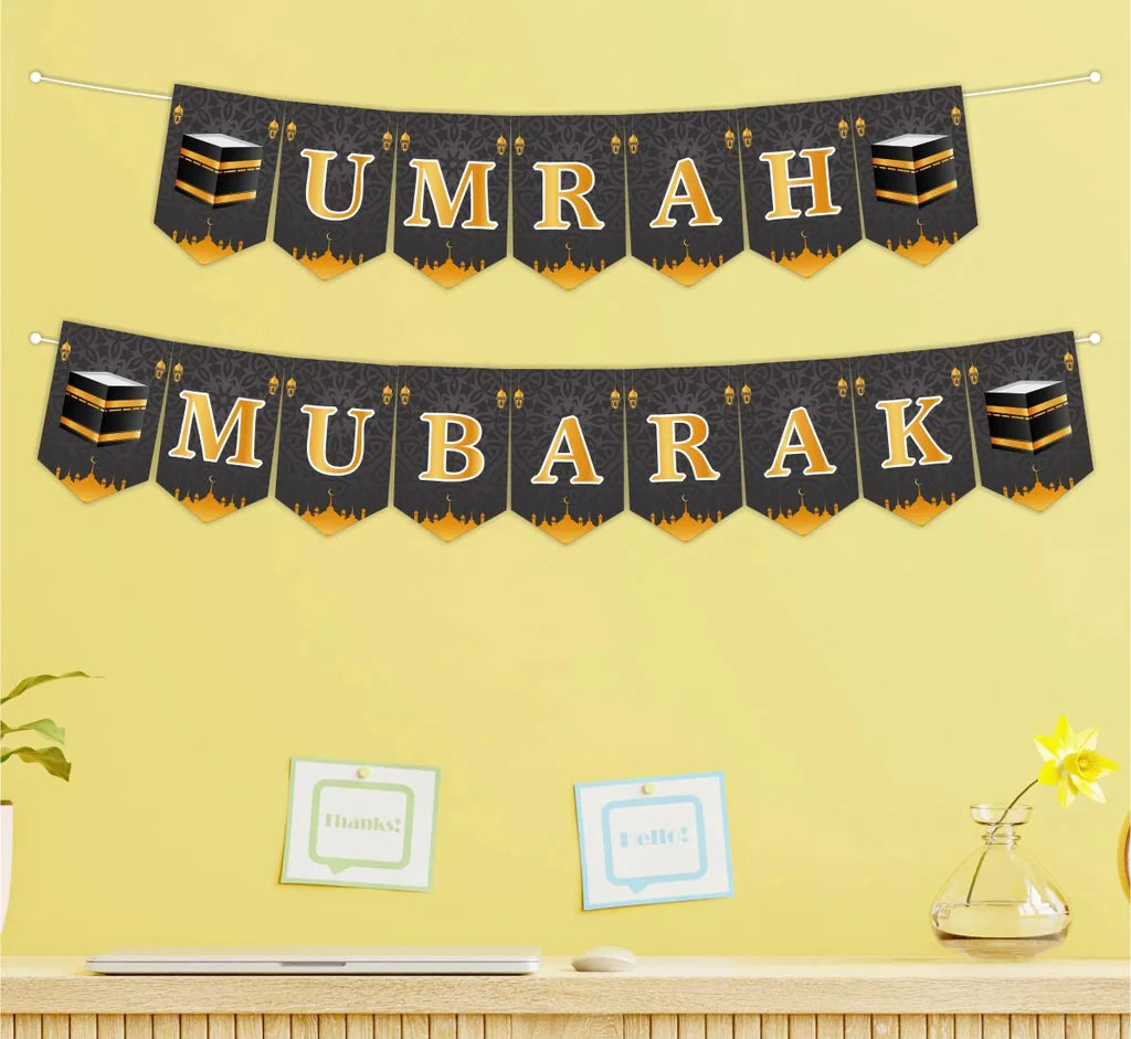 Umrah Mubarak Wall Decoration Bunting Banner Black and Golden
