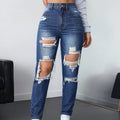 High Quality Designer Women's Summer Casual High Waist Breathable Straight Style Ripped Denim Jeans Hole Streetwear Wholesale