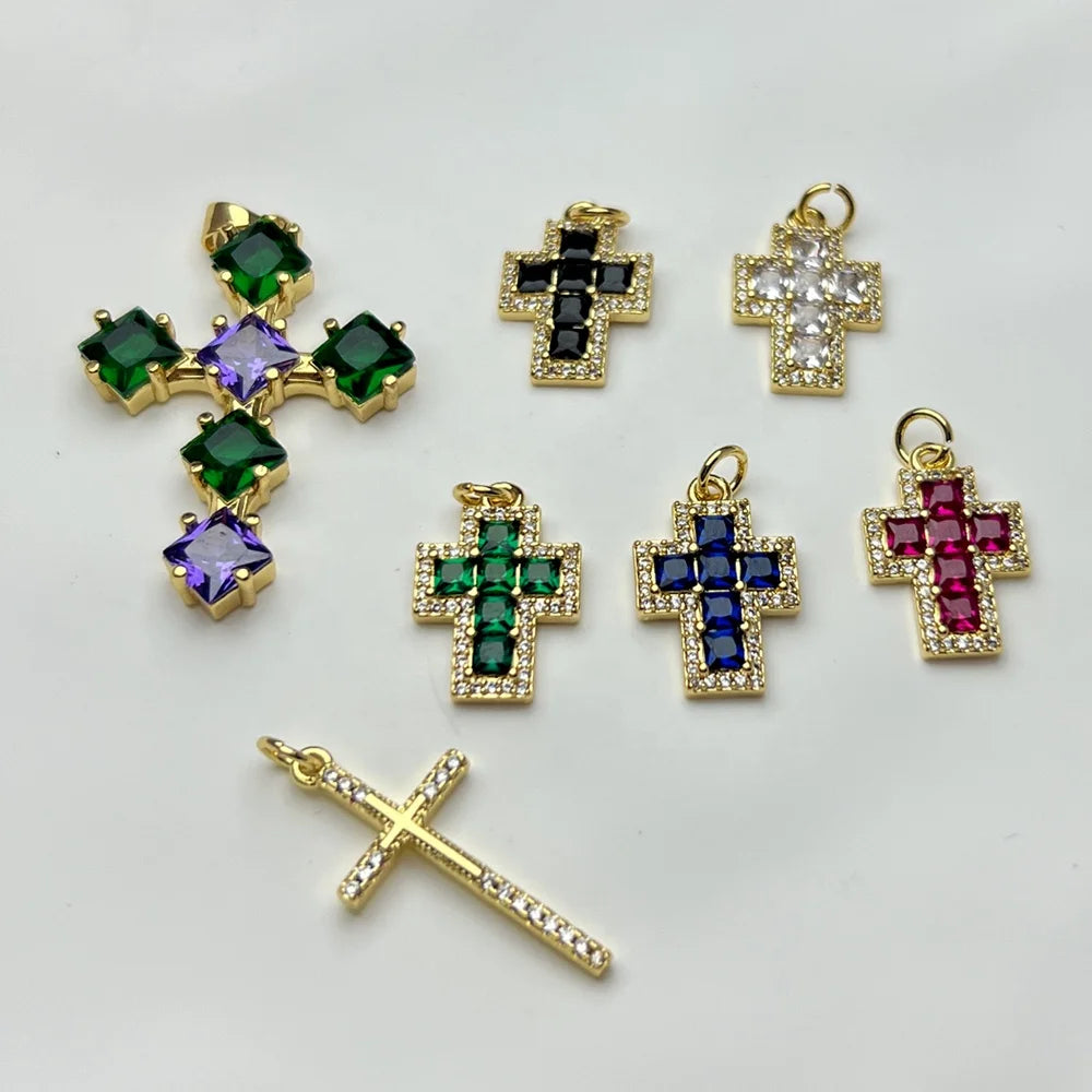 Wholesale Custom Fashion Metal Zircon Cross Pendants Charms for Jewelry Making Necklace Earrings
