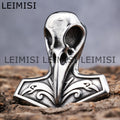 Gothic Style Nordic Viking Jewelry Stainless Steel Silver Bird Raven Skull Pendant Necklace Wholesale