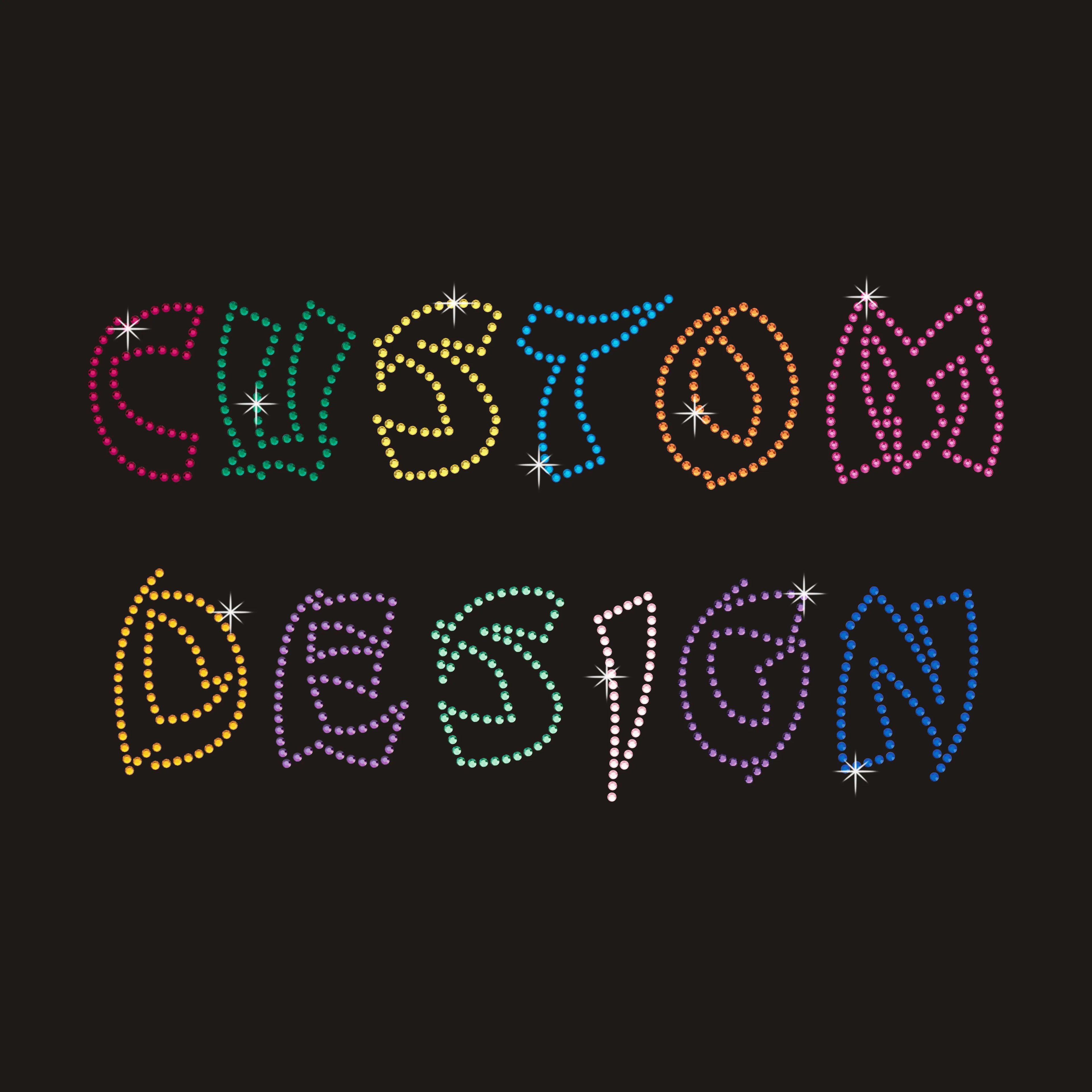 Custom Bling Rhinestone Designs Wholesale Iron on Crystal Logo Hot Fix Rhinestone Transfer for T Shirts Hoodies Tank Tops Hat