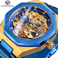 Forsining 2024 New Men Automatic Watch 3D Diamond Skeleton Hollow Mens Wristwatches Luminous Watches Tourbillon Montre Homme