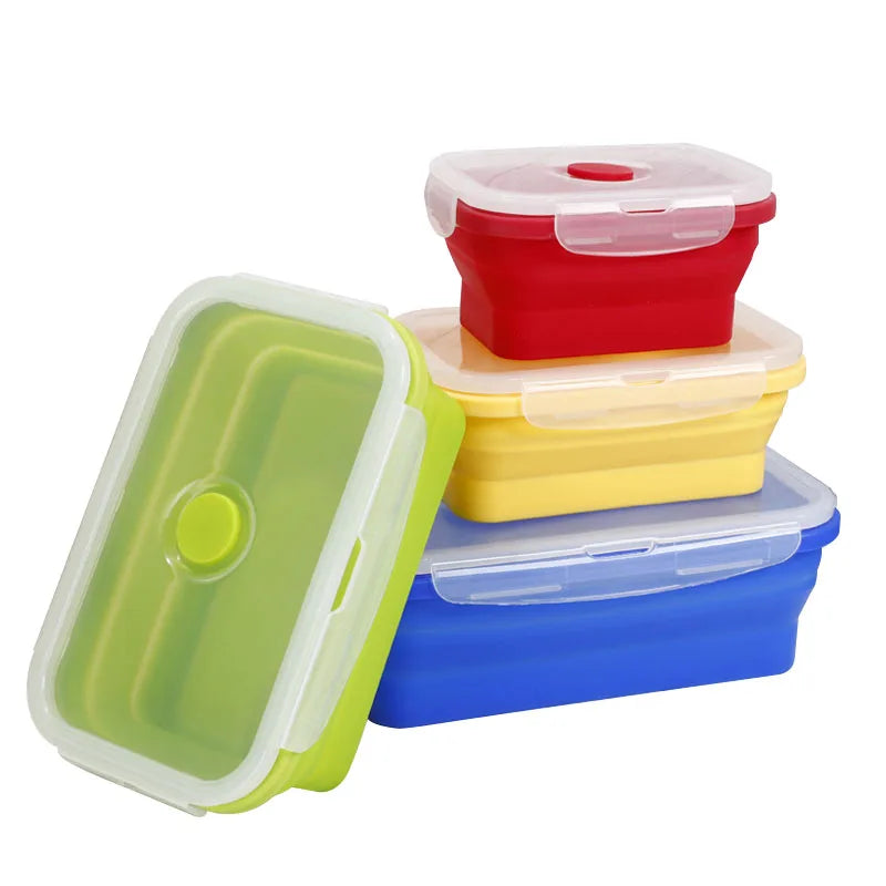 Wholesale Customizable 4pcs Set Silicone Collapsible Microwavable Lunch Box Square Food Storage Portability Preservation