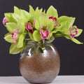M338 Small Rustic Real Touch Artificial Cymbidium Orchid Bouquet Green Silk Arrangement in Glass Vase Competitive Advantage