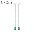 CZCITY Threader Dangle Drop Earrings 925 Sterling Silver Long Chain Earrings for Women Gemstone Hook Line Earrings Wholesale