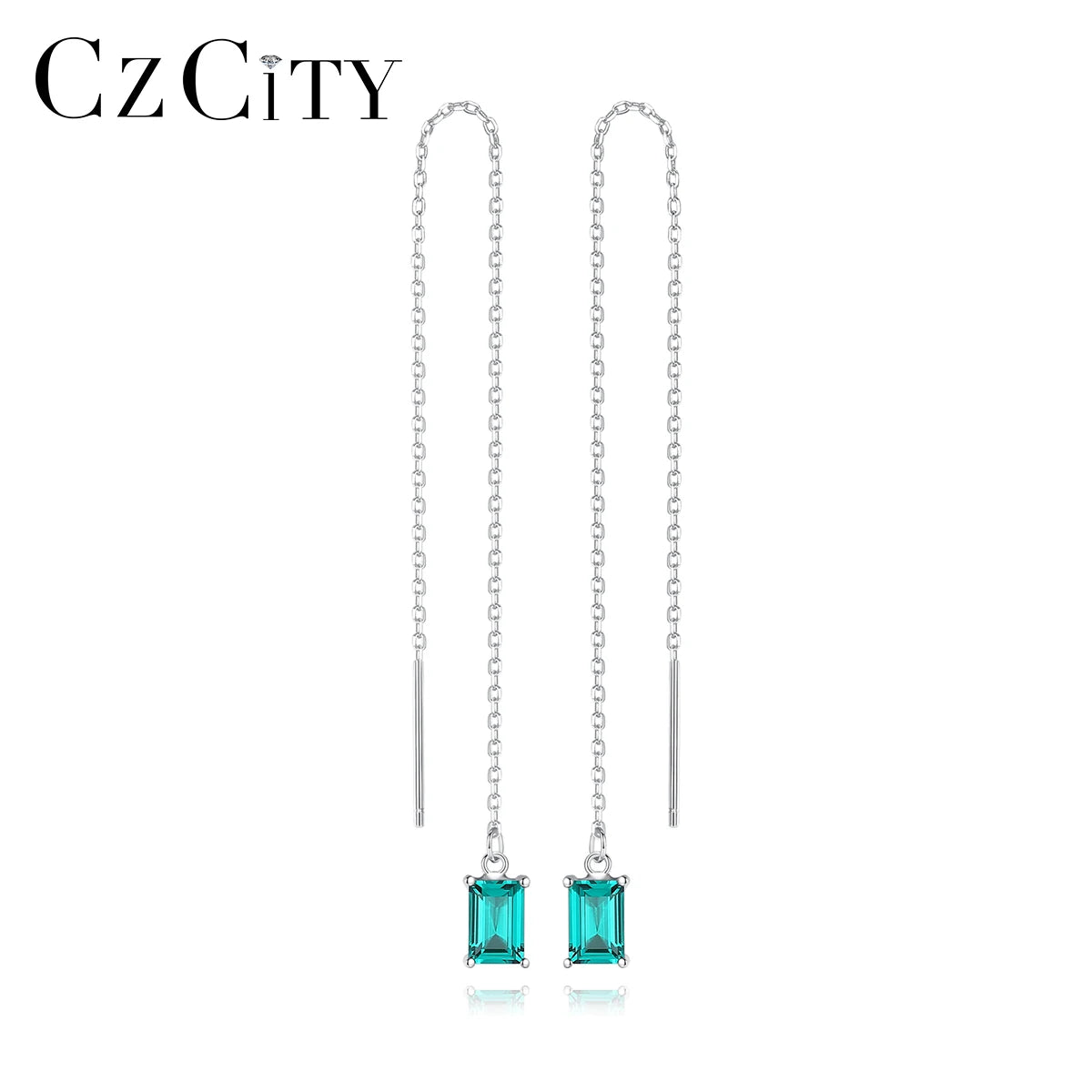 CZCITY Threader Dangle Drop Earrings 925 Sterling Silver Long Chain Earrings for Women Gemstone Hook Line Earrings Wholesale