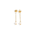 Simple Stainless Steel 14K Gold Plated Long Chain Pearl Dangle Earrings Titanium Steel PVD Geometric Freshwater Pearl Earring
