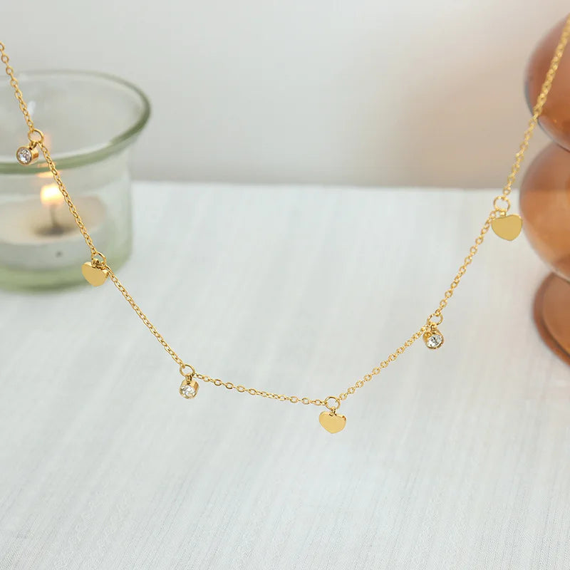 Fashion Jewelry Pvd Gold Plated Stainless Steel Choker Personality Design Love Heart Zircon Pendant Necklace Women Bijoux Femme