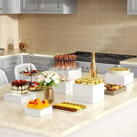 SHP Wholesale Buffet Acrylic Food Stand White Catering Risers Wedding Dinner Party Birthday Party for Food Display Stand