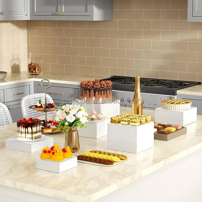 SHP Wholesale Buffet Acrylic Food Stand White Catering Risers Wedding Dinner Party Birthday Party for Food Display Stand
