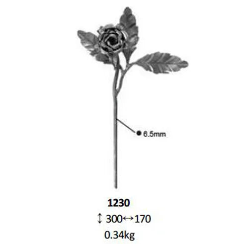 Decorative Wrought Iron Components Hot Stamped Steel Flowers  for Staircase Railing Balustrade Handrail Gate Fence Parts