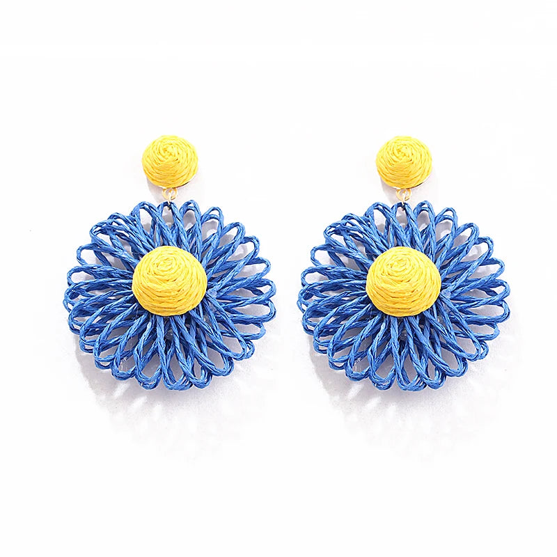 Trendy Beautiful Raffia round Earrings with Zircon Fresh Color Everyday Style for Girls Perfect Send Gift Ornaments
