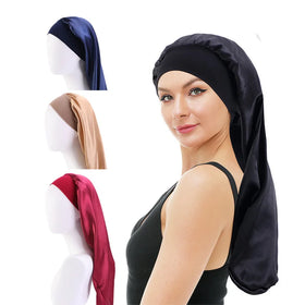 Custom logo Foldable Extra Long Wrap Braids Satin Bonnets Sleeping Hat