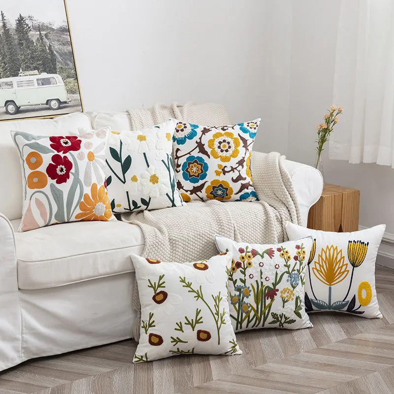 Ins Flower Towel Embroidery Pillow Cover Hotel Sofa Headboard Cushion Cover Baby Pillow Case Hotel Supplies Dropshipping