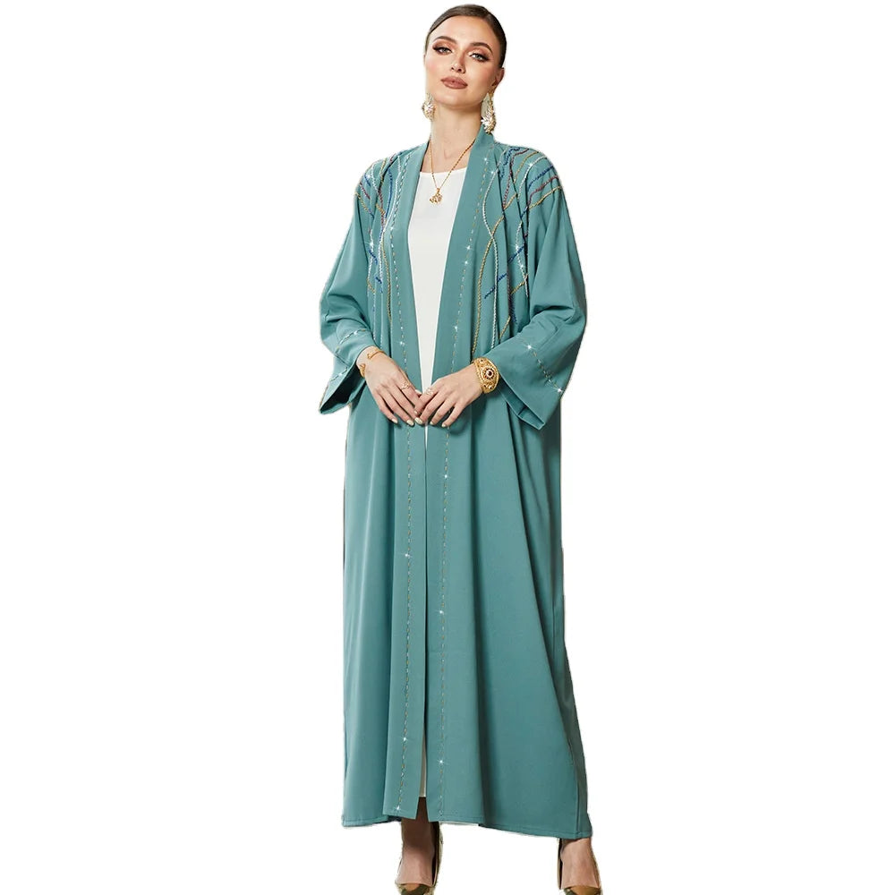 Generous Trendy Embroidery Pleated 2 Piece Borka Muslim Hooded Green Abaya Latest Long Sleeve Set Dress