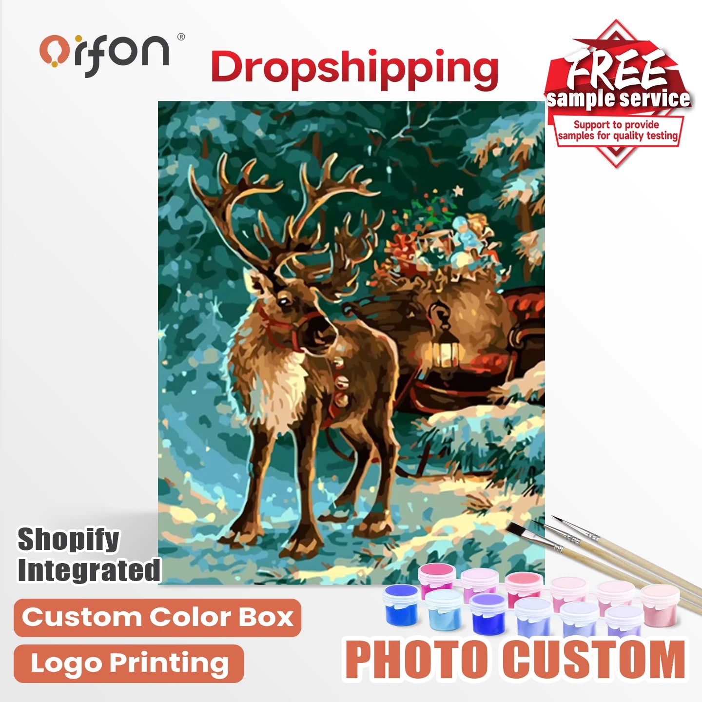 Orfon Dropshipping Christmas Reindeer & Sleigh Night Paint by Numbers Kit - Festive Winter Holiday Art for Home Decor DIY Craft