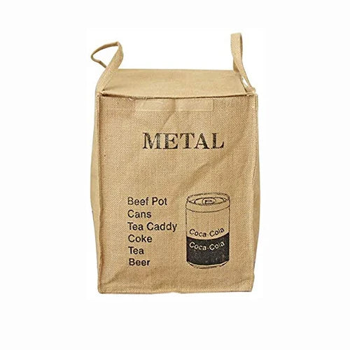 Washable Jute Handled Shoulder Strap Medium Size Letter Pattern Home Office Kitchen Waste Sorting Trash Can Organizer