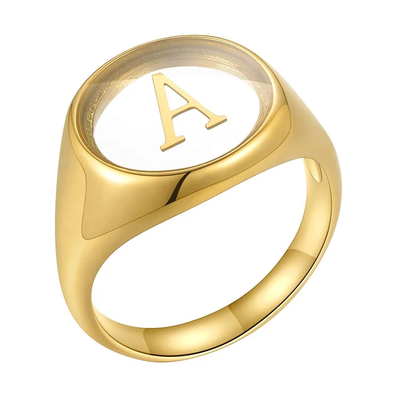 Waterproof 18K Gold Plated Stainless Steel Transparent Acrylic Initial Letter Statement Ring for Women Fashion Jewelry R224157