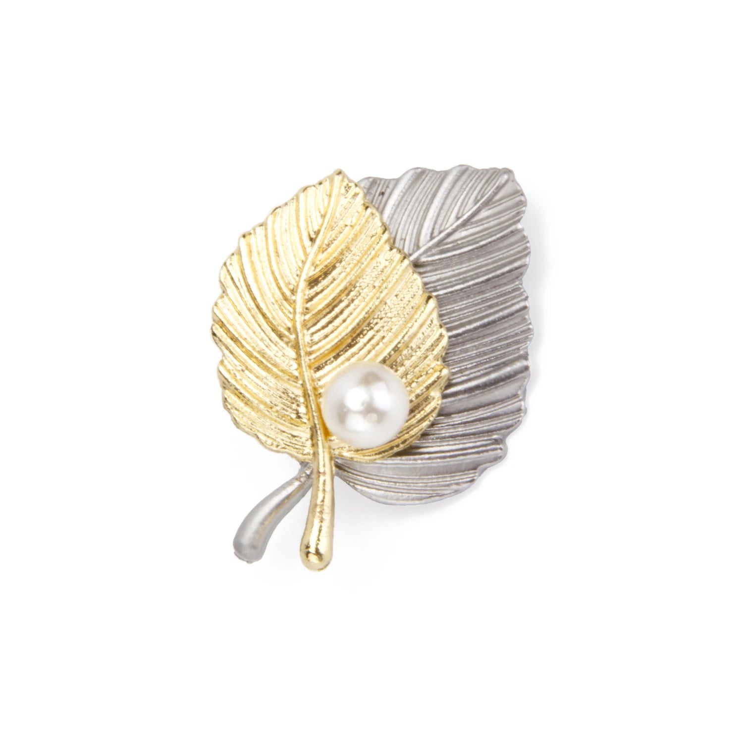 Daili Two-tone Leaf Pearl Brooch Gold and Silver Leaf Brooch Handmade Lapel Pin Brooch Pearl Lapel Pins for Unisex