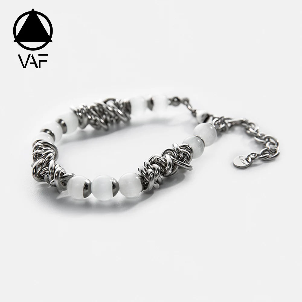 VAF 17+5Cm White Beads Entangled Thorns Bracelet Stainless Steel Bracelet Pulsera De Hombres Bracciale Acciaio