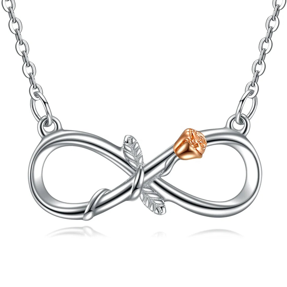 MECYLIFE Personalized Rose Flower Necklace Infinity Necklace Stainless Steel Women Fashion Jewelry Minimalist Jewelry