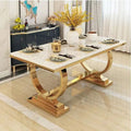 Luxury Design Marble Top Home Furniture Stainless Steel Gold Dining Table Sets Modern with 8 Chairs