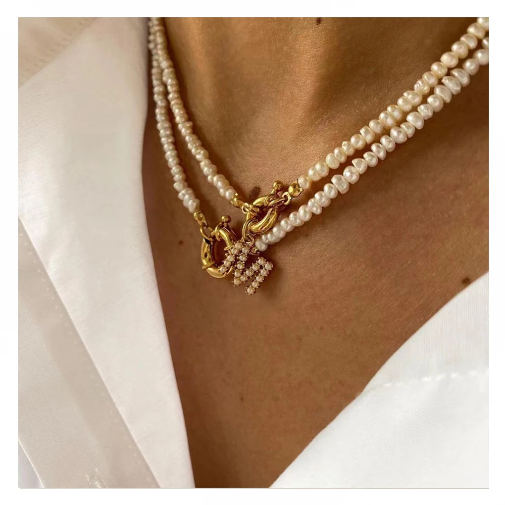 Personalised Gold Plated Custom Name Fresh Water Pearl A-Z Initial Letters Pendant Necklace for Women