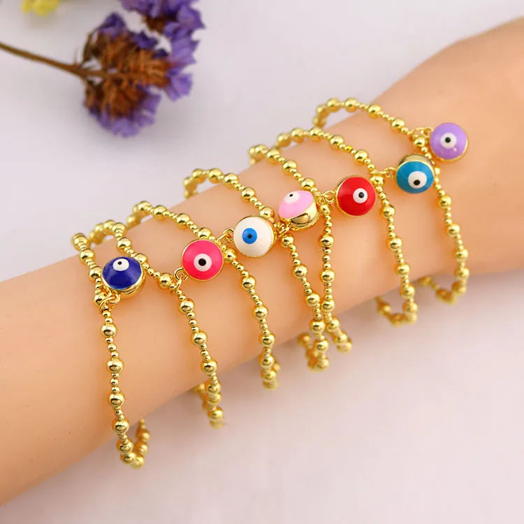 BM1173  Children Protection Tiny 18k Gold Plated Ball Beaded Enamel Evil Eyes Jingle Bell Ball Charm Bracelet for Girls Boys