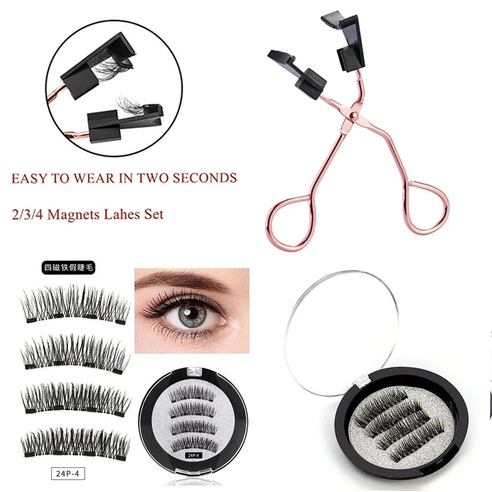 Magnetic Eyelashes with 2/3/4 MagnetsHandmade No Glue Full Eye Natural Soft Reusable Magnets Applicator Tweezers MegaBDM